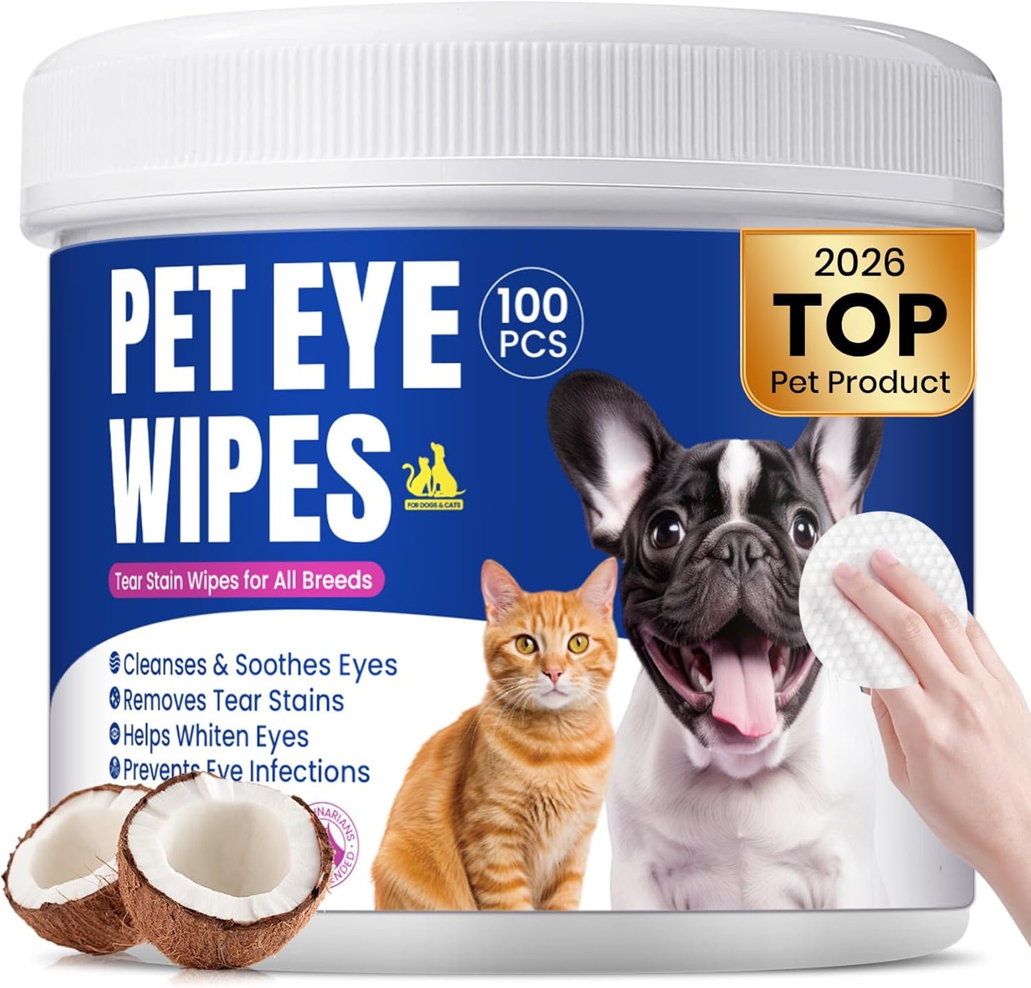No-Rinse Dog Dental Care Wipes, Cat & Dog tooth brushing kit, Dog Wipes for Pet & Cat Teeth Cleaning, Dog toothbrush Finger Dental Wipes to Remove Plaque & Tartar, Disposable Dog Wipes - 50 Count