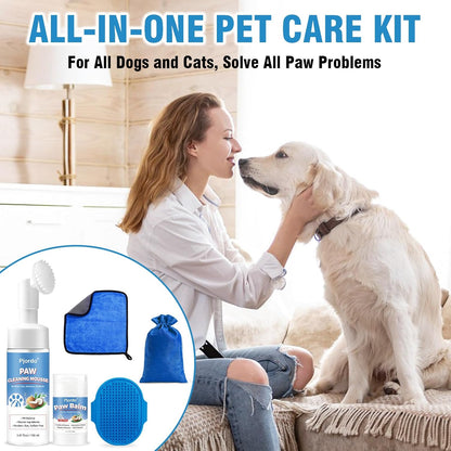 Pjordo Dog Paw Cleaner Kit, No-Rinse Foaming Cleanser for Dogs and Cats, Dog Paw Balm for Heal Dry Cracked Paws & Nose, Pet Foot Washer Paw Scrubber for Large Medium Small XL Breed Dogs