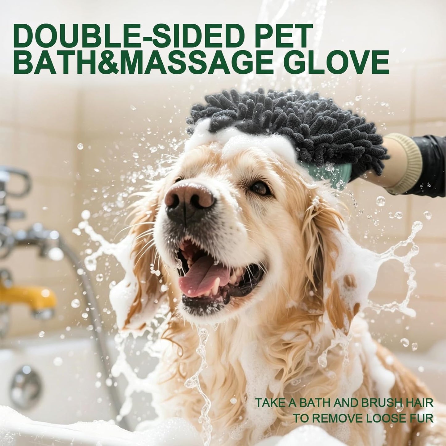 Green Double-Sided Dog Bath Glove Dog Washing Glove Massage Dog Brush Glove for Dogs and Cats Chenille Absorbent Pet Towel Mitt Pet Grooming Glove for Hair Removal Glove