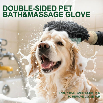 Green Double-Sided Dog Bath Glove Dog Washing Glove Massage Dog Brush Glove for Dogs and Cats Chenille Absorbent Pet Towel Mitt Pet Grooming Glove for Hair Removal Glove