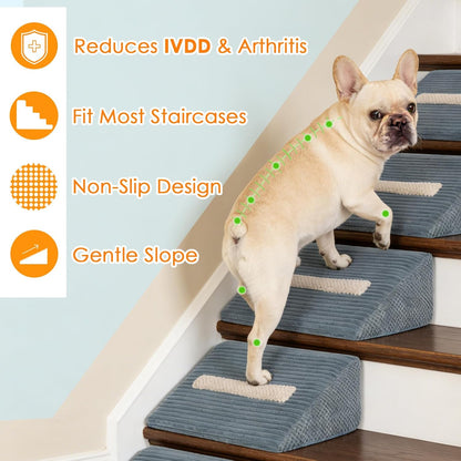 3-Pack Dog Ramp for Stairs, 40D Dog Stair Ramp, Pet Ramp for Stairs for Small & Senior Dog Stairs Ramp for Injured Dogs with Anti Slip Strip, 13.7 x 9.8 x 4.7 in,Gentle Slope Pet Safe, Washable Cover