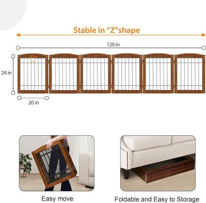 LZRS 2-Panel Freestanding Foldable Wood Dog Gate – Solid Wood & Steel Wire, Chew-Resistant Pet Barrier for Indoor Use, Ideal for Small to Medium Dogs, White