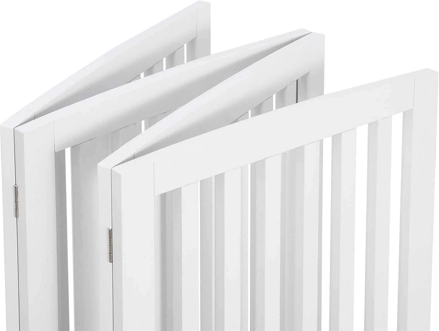 24 Inch Freestanding Indoor Retractable Dog Gate Pet Gate for Stairs, Hallways or Doorways 3 Panels Indoor Foldable Puppy Dog Fence Wooden Safety Fence, White