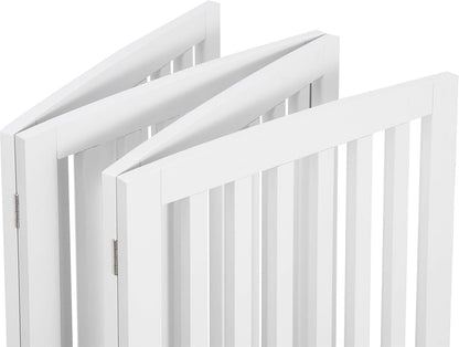 24 Inch Freestanding Indoor Retractable Dog Gate Pet Gate for Stairs, Hallways or Doorways 3 Panels Indoor Foldable Puppy Dog Fence Wooden Safety Fence, White