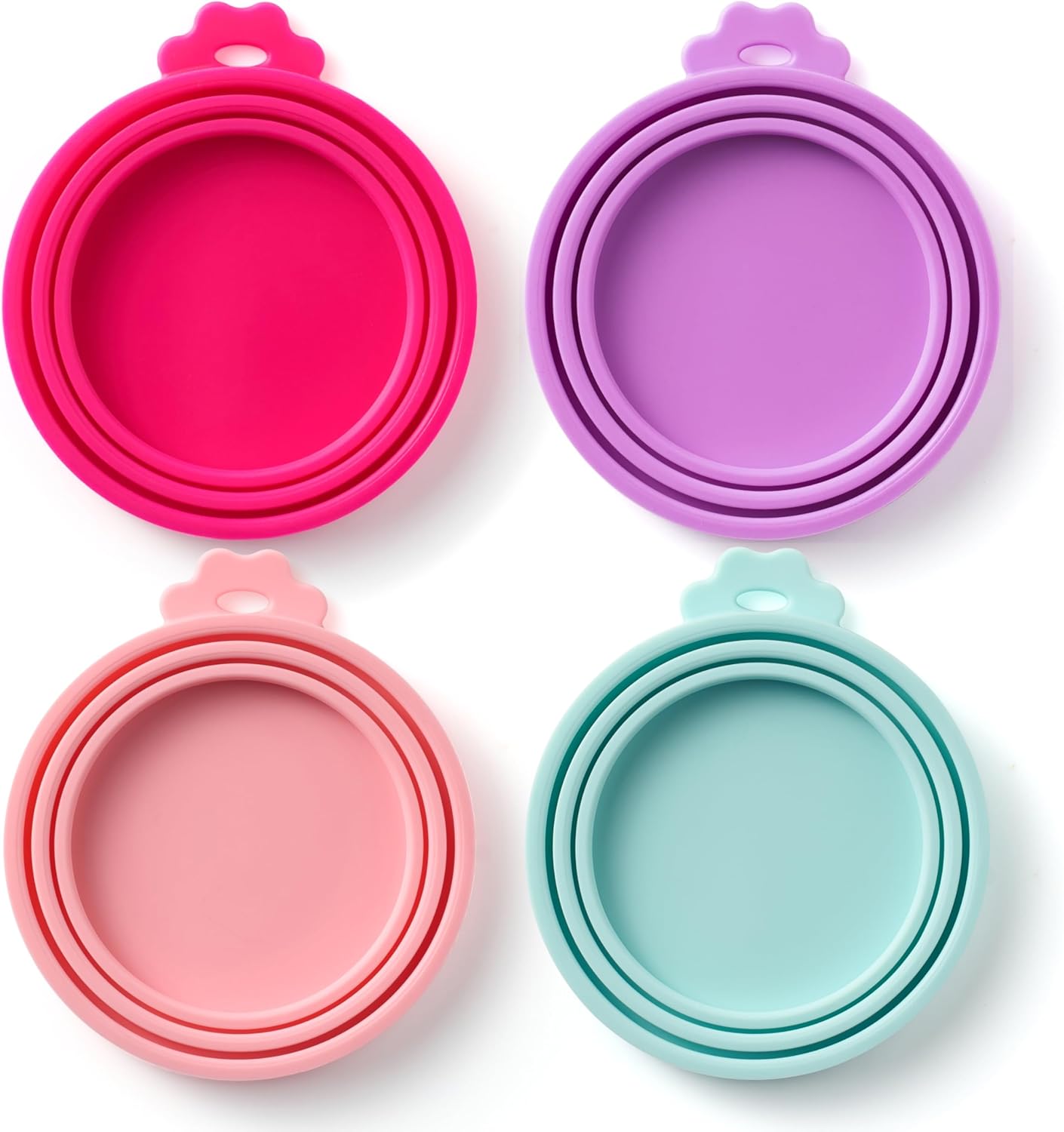 4 Pack Universal Pet Food Can Covers Lids - One fit 3 Standard Size Cans for Cats and Dogs Food Cans - Easy to Clean - Safe Silicone - Pastel Meadow