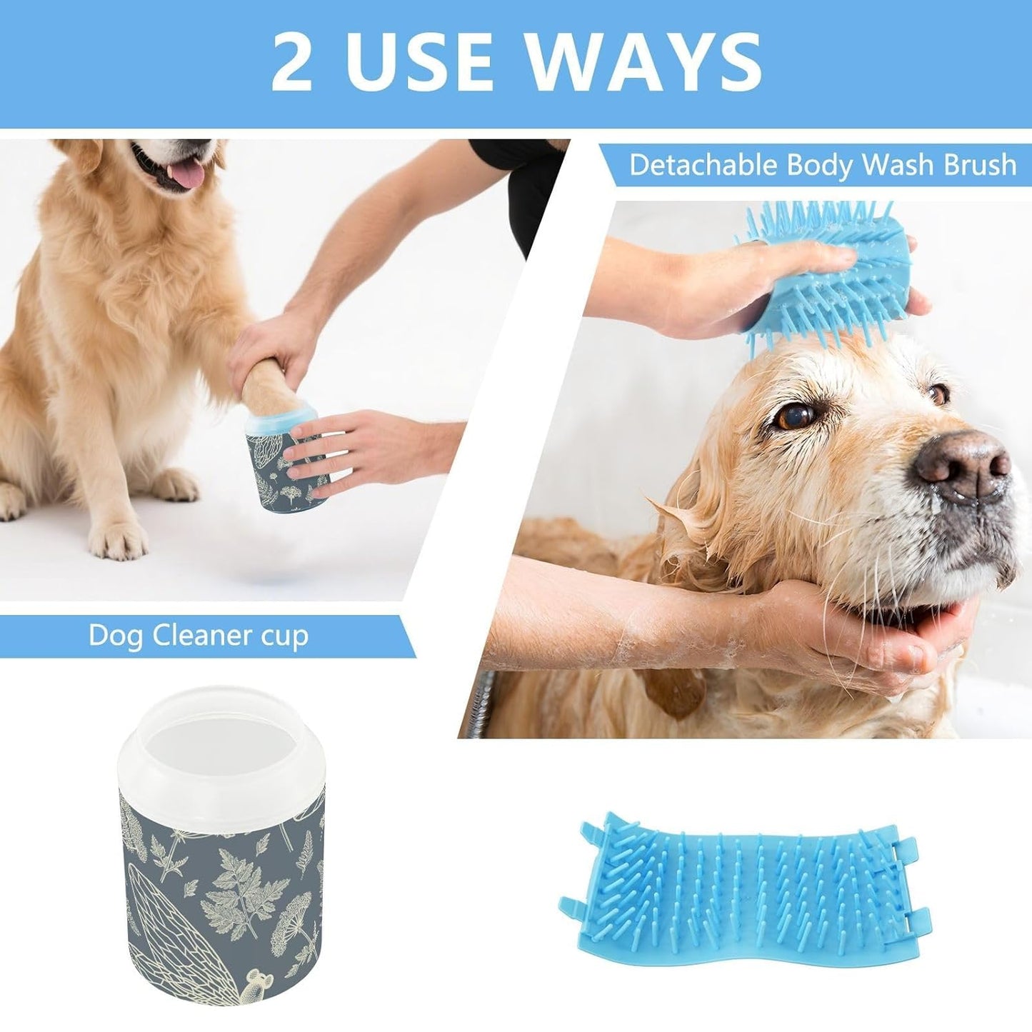 Dog Paw Cleaner Cups for Dogs Pet Foot Washer Paw Scrubber for Medium Small Dogs Cats Cleaning Cup Cute Yellow Fiesta Guitars Cacti and Ethnic Birds