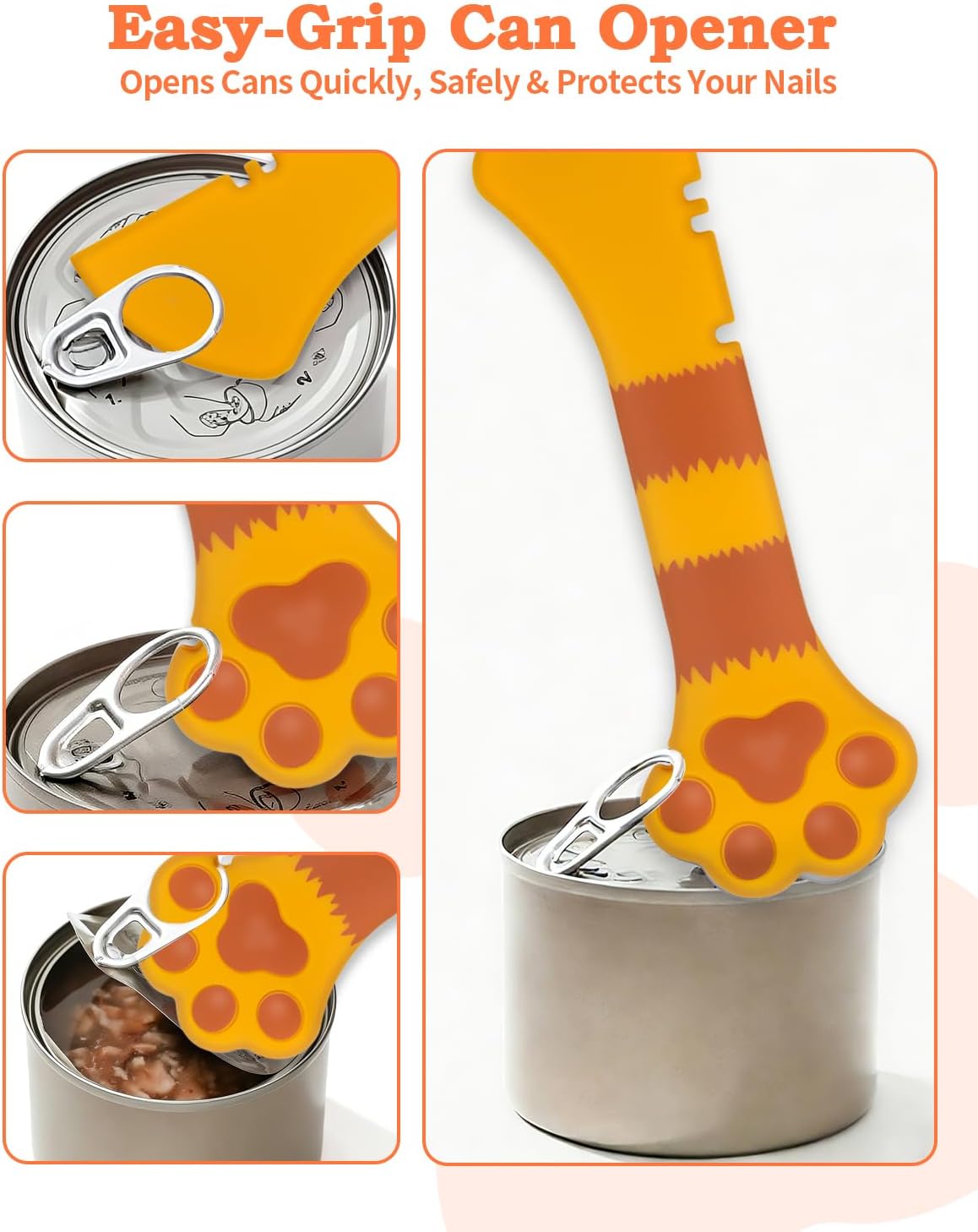 6 PCS Cat Food Can Covers Set, Reusable Silicone Can Lids with Opener, Stainless Steel Wet Food Spoon & Cat Treat Squeezer for Pet Feeding and Storage, Fits Cats & Dogs
