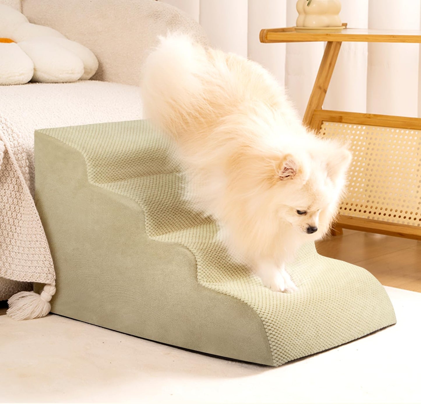 Dog Stairs for Small Dogs, 3 Tiers High Density Foam Dog Ramp, Extra Wide Non-Slip Pet Steps for High Beds Or Couch, Soft Foam Doggie Ladder for Dogs Injured, Older Pets, Small Cats