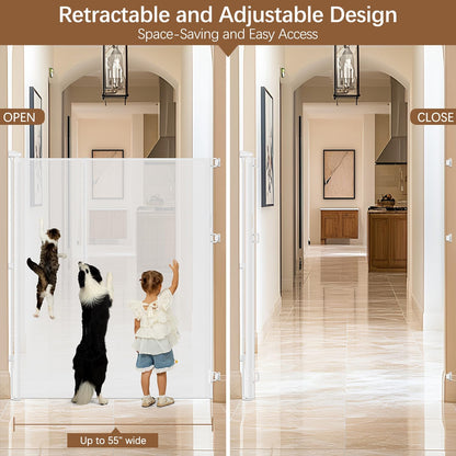 Reinforced 55" Extra Tall Pet Gate for Doorway - No Jumping Over, 55" Wide Retractable Baby Gates with Support Rods - No Crawling Under, Climb Proof Cat Gate for Stairs Tall Retractable Dog Gate/Black