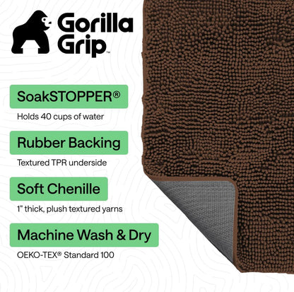GORILLA GRIP SoakSTOPPER Dog Door Mat, 30x20 Machine Washable Rug Absorbent Doormat Captures Moisture Mud Dirt, Quick Dry Soft Chenille Entryway Rugs Indoor Entrance Mats for Dog Paws, Paw Grey