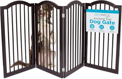 INTERNET'S BEST Arched Top Dog Gate | 4 Panel, 24" H Wooden Pet Barrier for Dogs or Cats | Freestanding Folding Room Divider for Doorways, Hallways, Stairs, and Porch | Portable, Extra Wide | Espresso