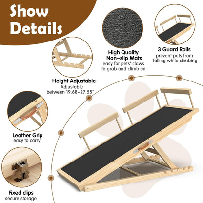 Dog Ramp for Couch with Non-Slip Silicone Mat, 39" Wooden Pet Ramps for Small Dogs, Hold up to 100lb, Adjustable Height from 11.41" to 20.47", Portable Stable Pet Step for Sofa Stairs