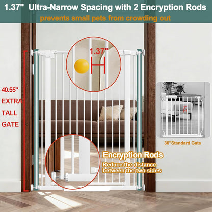 AiWMGL 40.55" Tall, 53.74-61.61 Inch Wide, 1.37" Ultra Narrow Spacing Dog Pet Baby Gate Indoor for Doorway Hallway, Pressure Mounted 54 55 56 57 58 59 60 61 Inches Wide