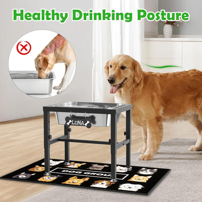 ADENGL 1.6 Gallon Elevated Dog Water Bowl for Large Dogs, 4-Height Adjustable (13–18'') Raised Stainless Steel Bowl with Spill-Proof Mat & Sturdy Metal Stand, Easy-Clean Feeder for Indoor/Outdoor Use