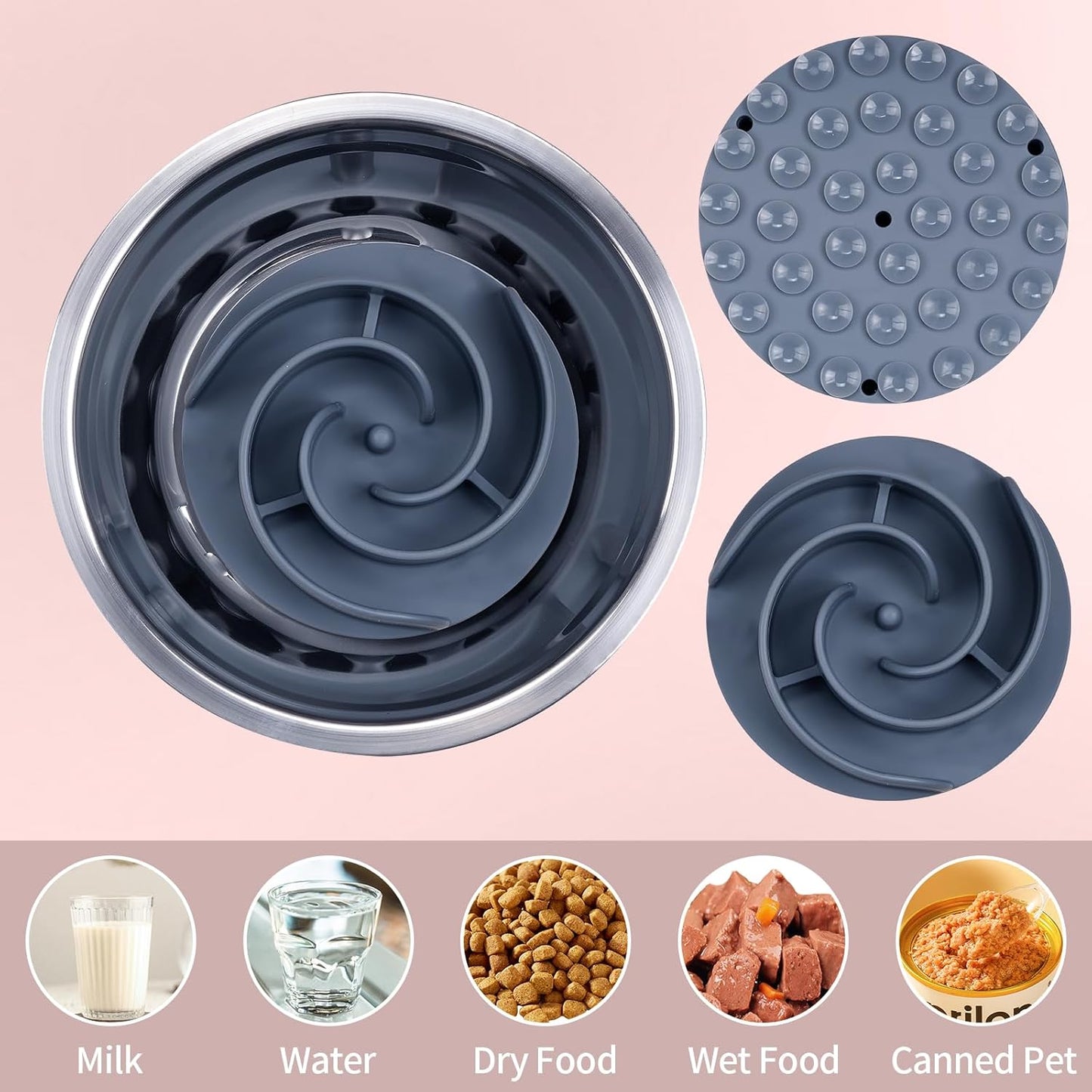 Slow Feeder Dog Bowls Insert, Bestalk Soft Silicone Slow Eating Feeder Insert with Suction Cups for Small, Medium and Large Dogs, Fit into Basic and Elevated Dog Bowls, Dark Blue