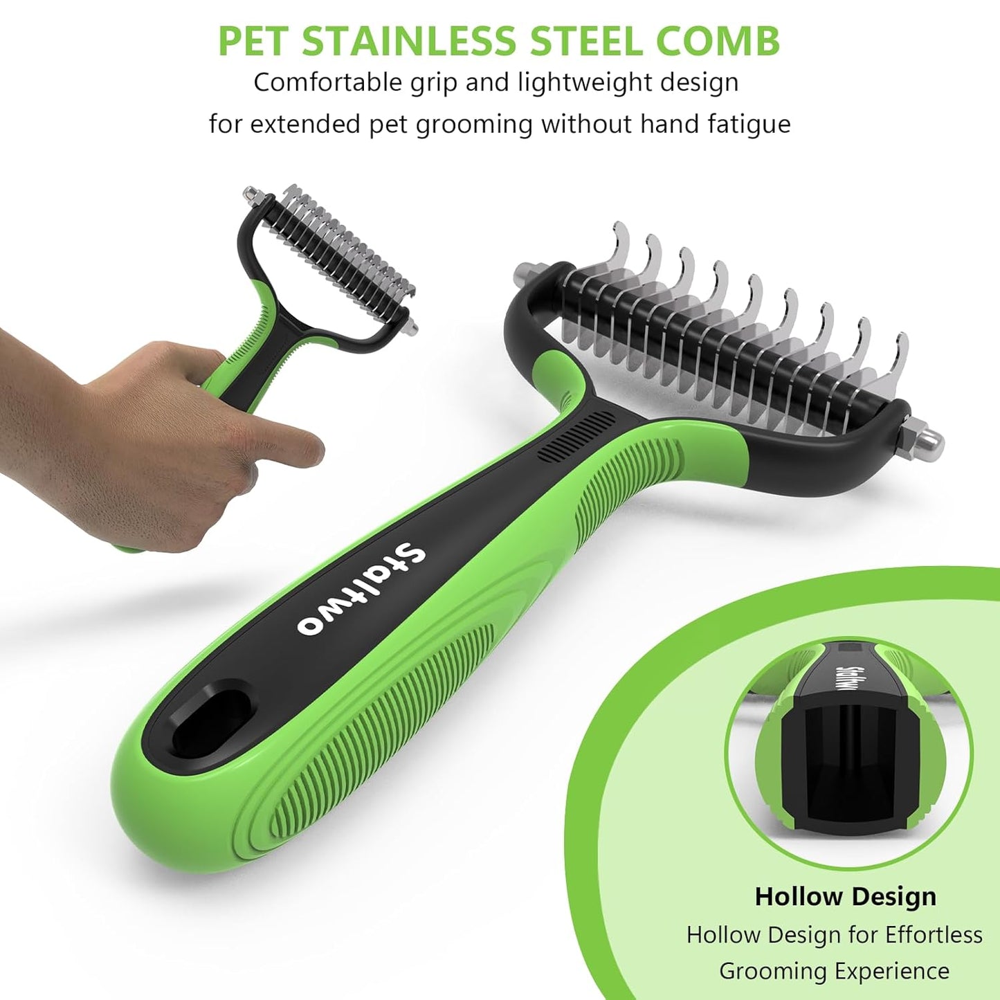 Staltwo Deshedding Dog Brush for Shedding - 2-in-1 Professional Undercoat Rake and Furminator for Dogs | Shedding Control for Long-Haired Dogs and Cats, Deshedding Tool, Knot Removal,Orange