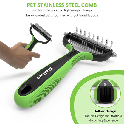 Staltwo Deshedding Dog Brush for Shedding - 2-in-1 Professional Undercoat Rake and Furminator for Dogs | Shedding Control for Long-Haired Dogs and Cats, Deshedding Tool, Knot Removal,Orange