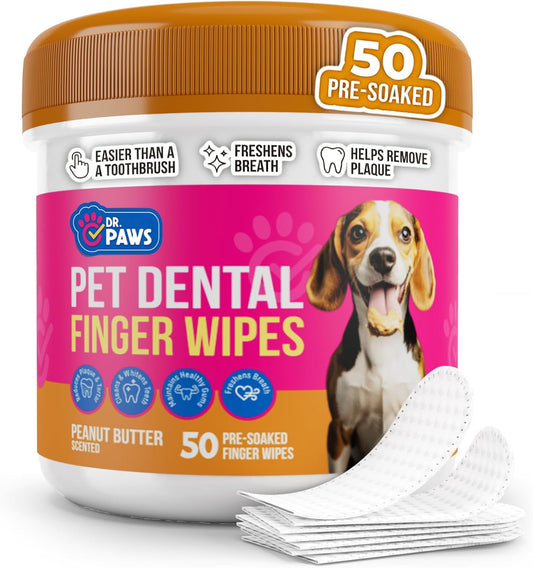 Pet Dental Finger Wipes - Natural Ingredients, Easy to Use Dog Teeth Cleaning Wipes for Effective Dog Teeth Cleaning - Ideal Dog Dental Wipes for Optimal Oral Hygiene
