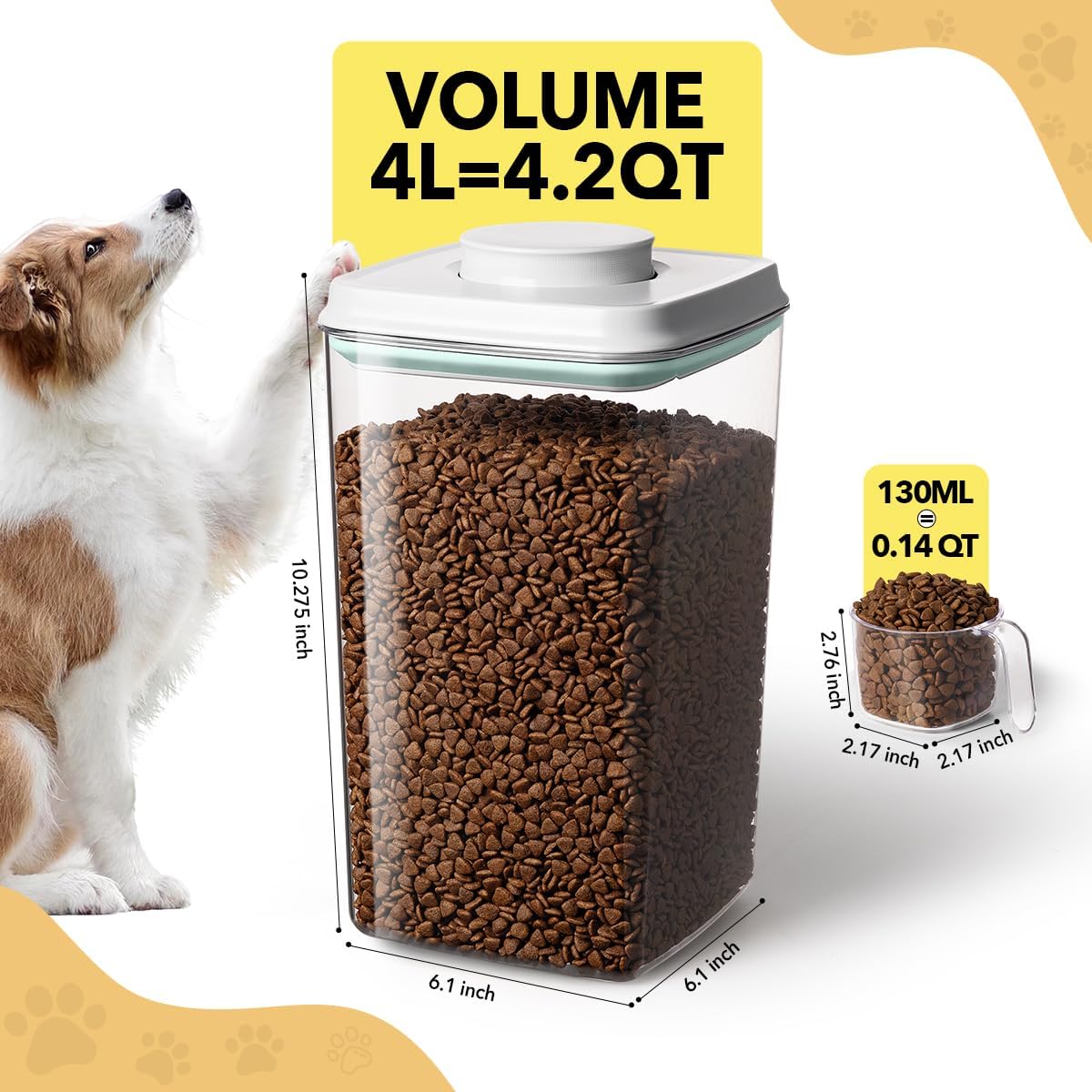 Ankou Dog Food Storage Container with 130ml Scoop – 4L/4.2qt Airtight Dog Food Container for Kibble & Treats, BPA-Free Cat Food Storage Container, Stackable Pop Lid Plastic Container with Lid