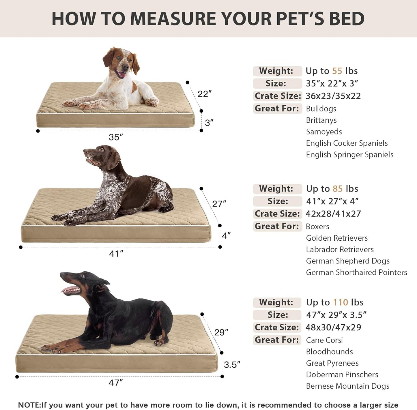 WNPETHOME Orthopedic Waterproof Extra Large Dogs Bed with Removable Washable Cover, Multi-Needle Quilting XL Crate Bed for Large Sized Dog, Light Grey