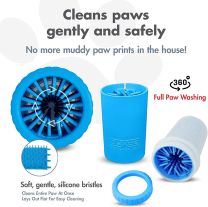 Dexas MudBuster Medium Dog Paw Cleaner in Fuchsia - Fits 1.5"-2.5" Wide Paws, Portable Paw Washer for Muddy Paws, Dog Paw Cleaning Cup with Gentle Silicone Bristles, Quick Clean Pet Paw Washer