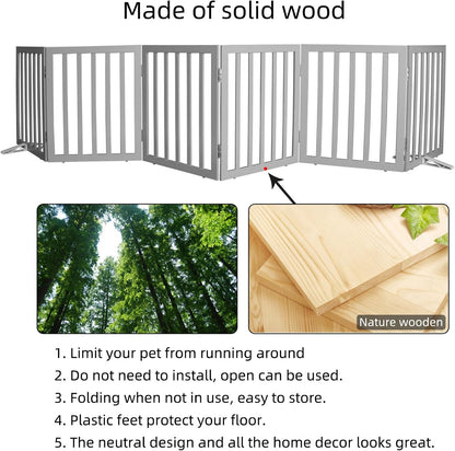 Dog Gate Indoor, Freestanding Dog Fence for The House, Doorways, Hallways,or Stairs,Pet Gate Foldable Wooden,Expandable 24" Height 3 Panels,White