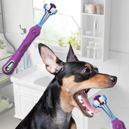 Orgrimmar 2 Pcs Three Sided Pet Toothbrush Dog Brush Addition Bad Breath Tartar Teeth Care Dog Cat Cleaning Mouth