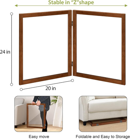 LZRS Clear Dog Gate for Indoor Use - Transparent Pet Fence with Solid Hardwood and Plastic Board, Stylish & Durable freestanding Pet Gate for Doorways, Stairs and Hallways-2 Panel Cherry