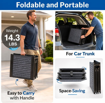 Japard Dog Ramp for Car, 63" Long & 17" Wide Folding Portable Pet Stair Ramp with Non-Slip Rug Surface, Extra Wide Dog Steps for Medium & Large Dogs Up to 165LBS Enter a Car, SUV & Truck