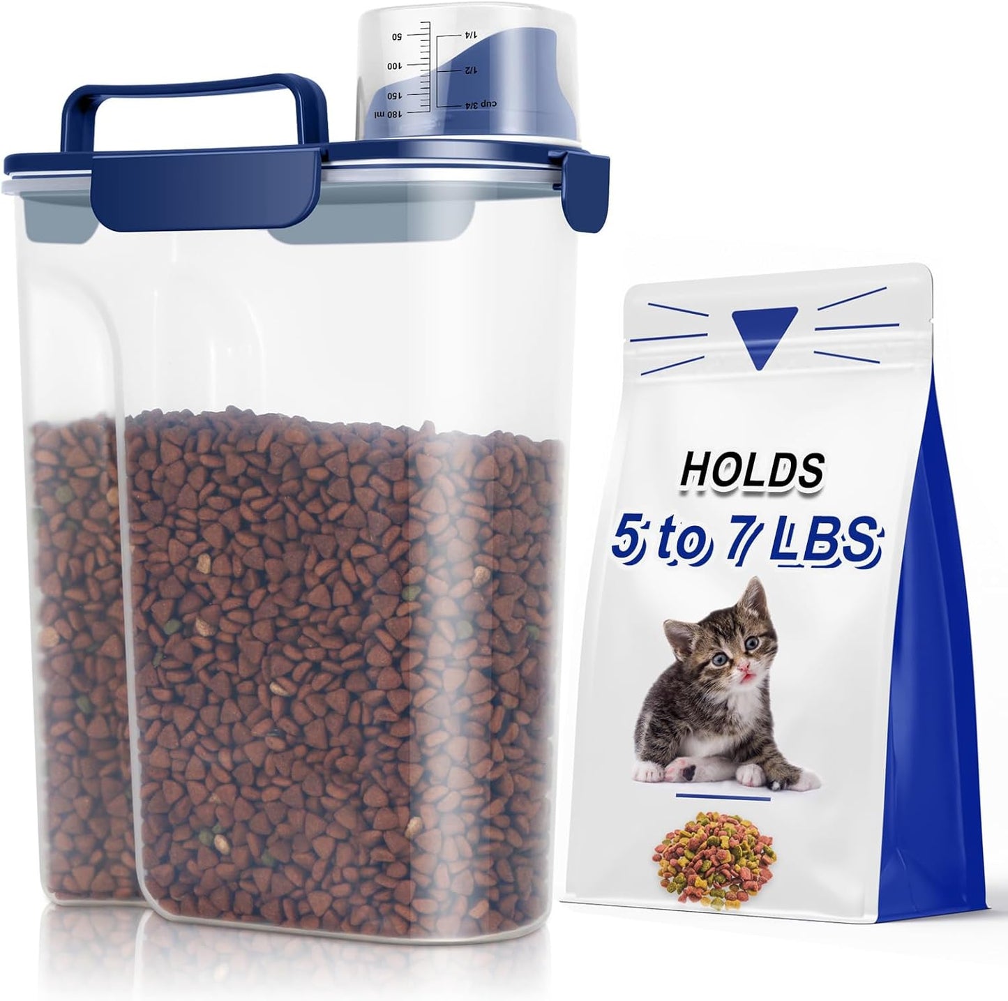 TBMax Dog Food Storage Container 5-7 lbs, Airtight Cat Food Container with Larger Spout & Measuring Cup, Portable Pet Food Storage Dispenser for Small Animal Kibble Storage, Bird Seed Container