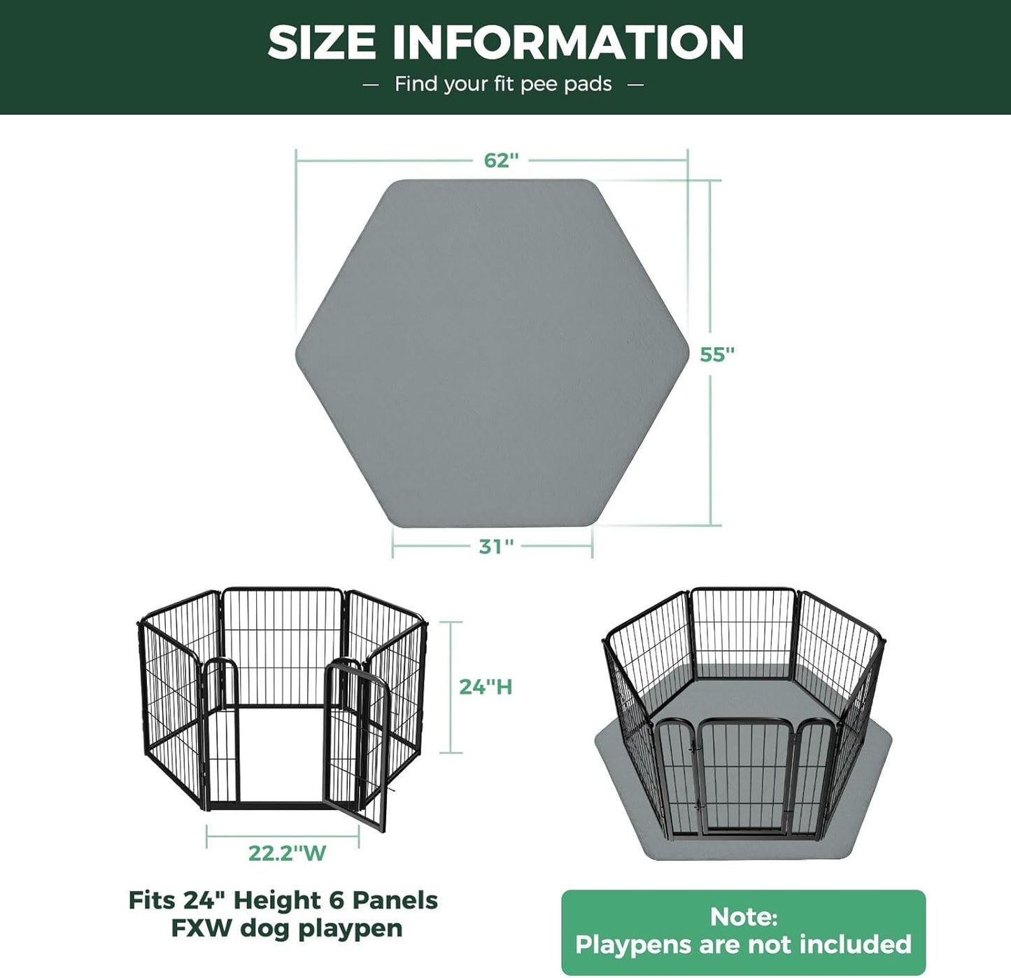 FXW Washable Pee Pads for Dogs, Puppy Pads with Super Absorbent, Specifically Designed for FXW Rollick/Homeplus 24inch 6 Panels Dog Playpen, 39" x 63" Rectangle, Khaki, 1 Pack