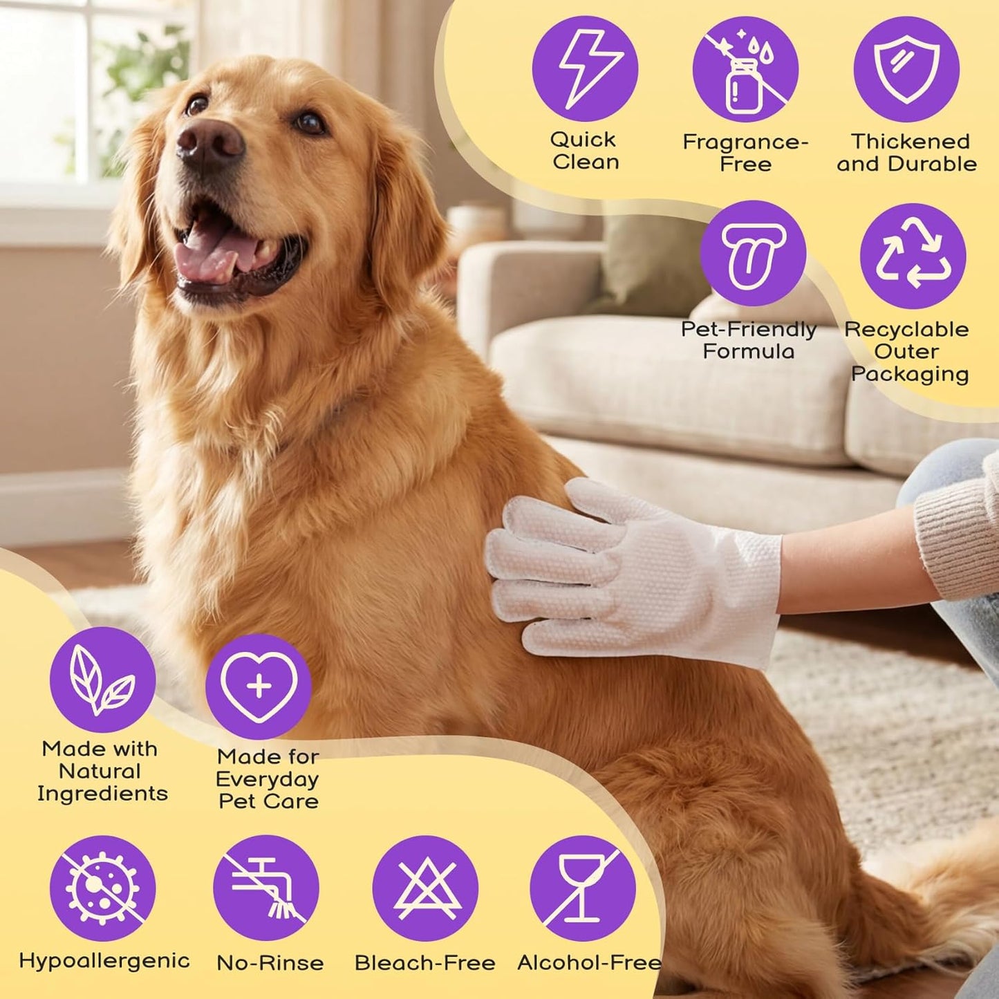 Pet Glove Wipes for Dogs and Cats 20 Count Dog Cleaning Wipes for Paws and Butt Waterless Dog Bath Wipes Hypoallergenic Fragrance Free with 10 Sealing Stickers and 5 Drying Towels