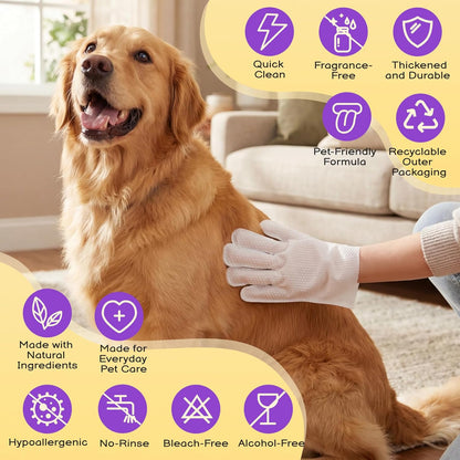 Pet Glove Wipes for Dogs and Cats 20 Count Dog Cleaning Wipes for Paws and Butt Waterless Dog Bath Wipes Hypoallergenic Fragrance Free with 10 Sealing Stickers and 5 Drying Towels