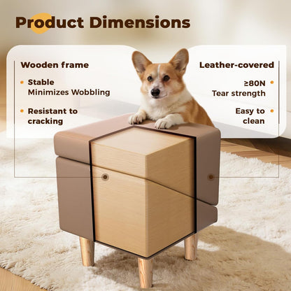 Dog Ramps for Small Dogs, Removable Non-Slip Mat, Foldable Wooden Dog Ramp, Split Ottoman Design for Small Frenchie, Pomeranian, Dachshund, Schnauzer, Chihuahua and so on （Light Brown）