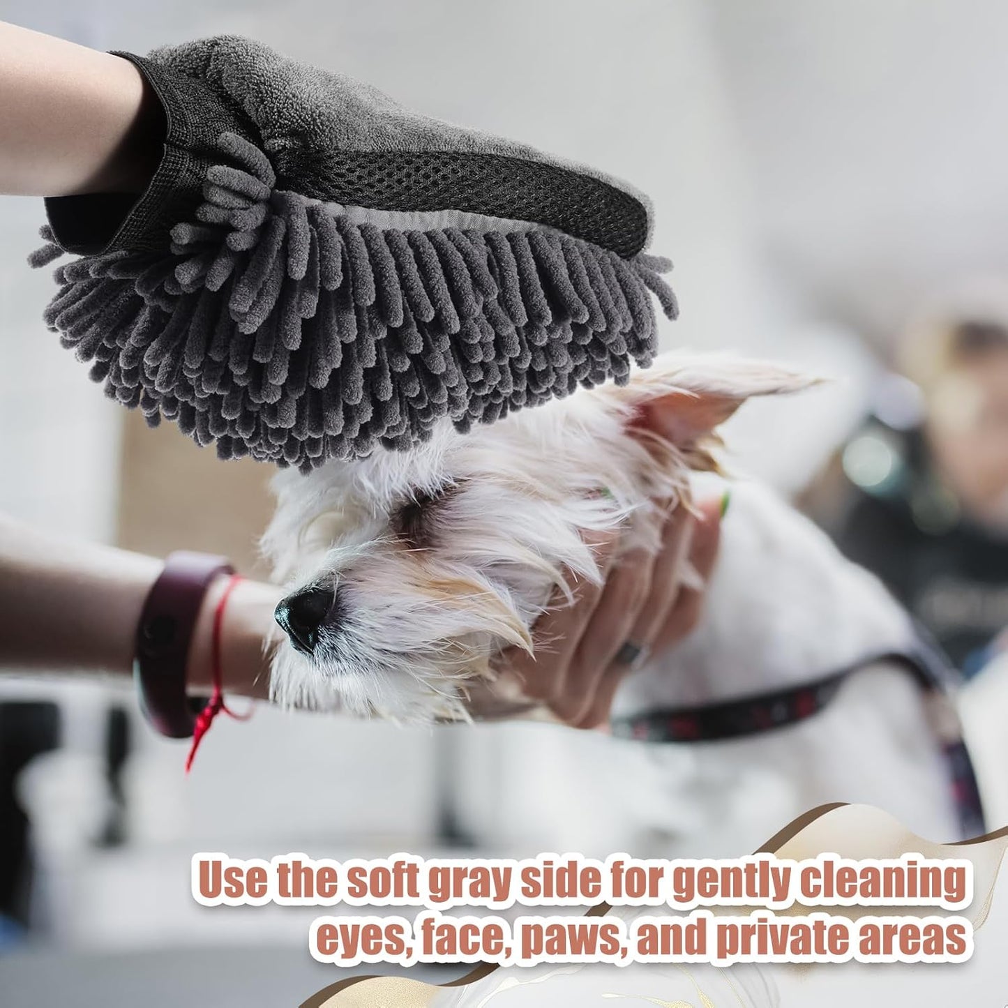 Teenyyou 2 Pcs Dog Towel Mitt Dry Bath Gloves Chenille Microfiber Paws Clean Pet Hair Washing Gloves Dog Grooming Mitts Bath Supplies for Cats Rabbits Horses Suitable for Long/Short/Poodle Fur(Grey)