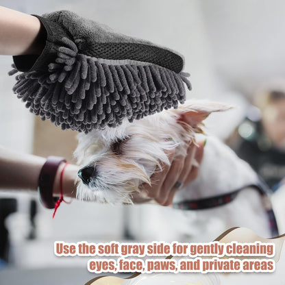 Teenyyou 2 Pcs Dog Towel Mitt Dry Bath Gloves Chenille Microfiber Paws Clean Pet Hair Washing Gloves Dog Grooming Mitts Bath Supplies for Cats Rabbits Horses Suitable for Long/Short/Poodle Fur(Grey)