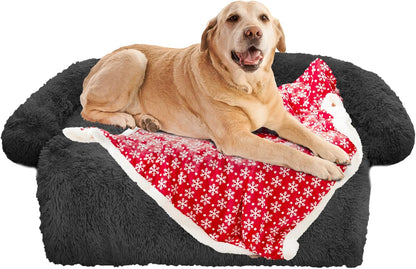 Calming Dog Bed Fluffy Plush Dog Mat for Furniture Protector with Removable Washable Cover for Large Medium Small Dogs and Cats (Large, Light Grey)