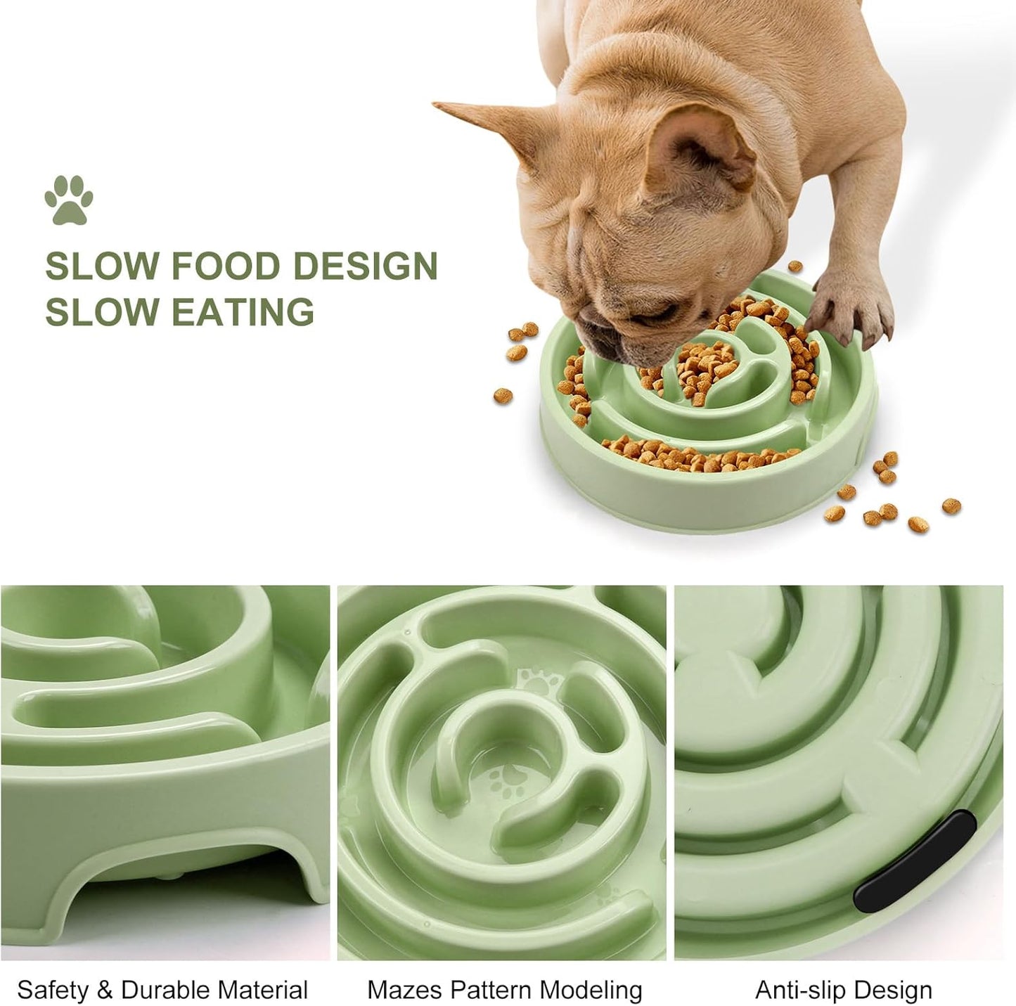 Ceramic Slow Feeder Dog Bowls with Anti-Slip, Slow Feeder & Non-Slip Design, Boredom and Anxiety Reducer, Suitable for All Breed Dogs and Cat (Ceramic-White)