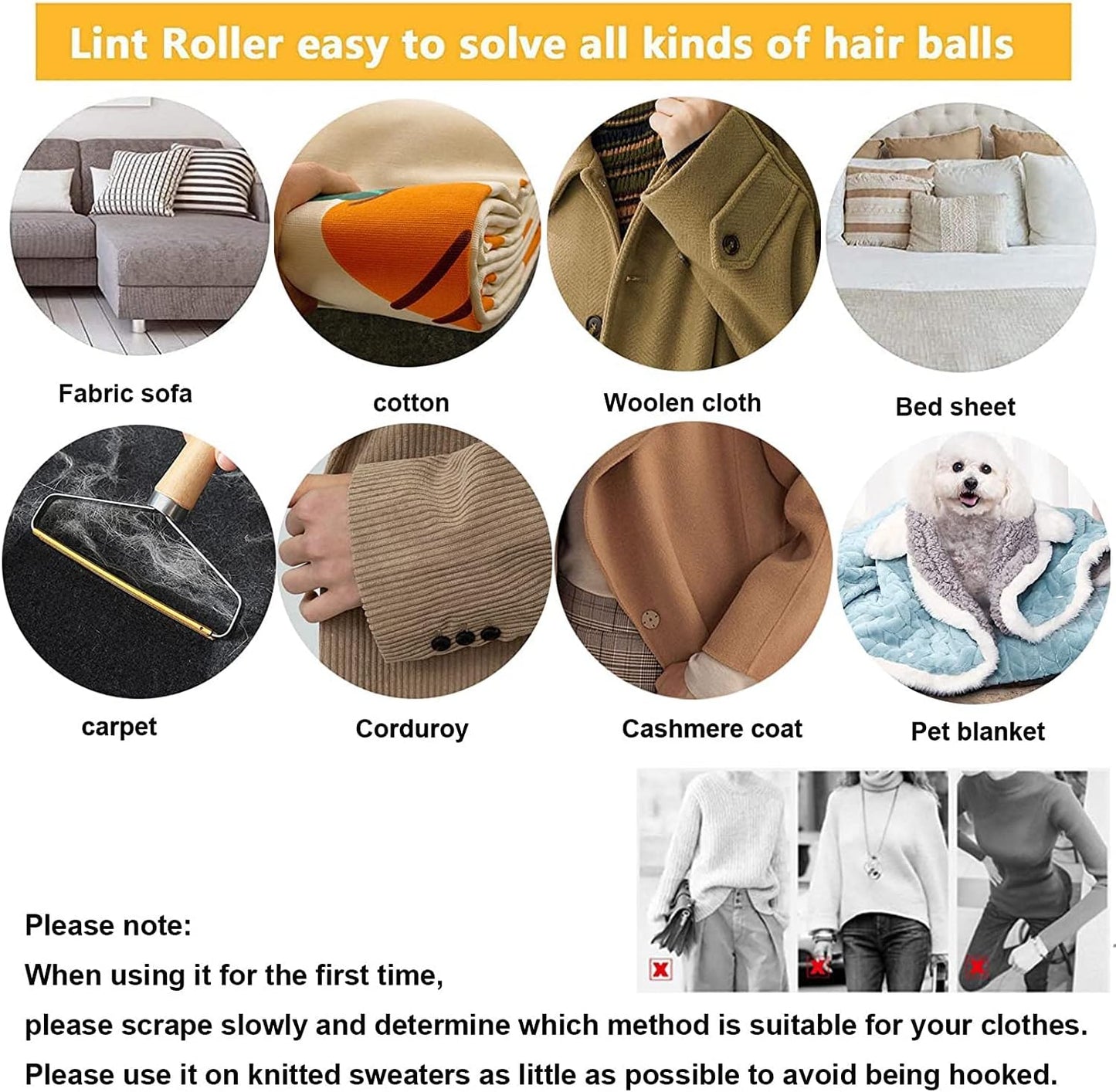SUOXU Lint Remover Portable Pet Hair Remover,Reusable Lint Fabric Shaver Carpet Roller Scraper,for Carpet,Fabric Sofas,Beds, Furniture, Clothes Cat、Dog Hair Removal Cleaning Professional Tools
