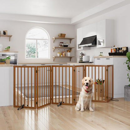 Freestanding Dog Gates Indoor, 3-Panel Pet Gates with 2 Metal Stands and 360° Hinge, 24" H Foldable Dog Gate for Stairs, Doorway, Kitchen, Expands Up to 55" Fully Assembled - Black Walnut