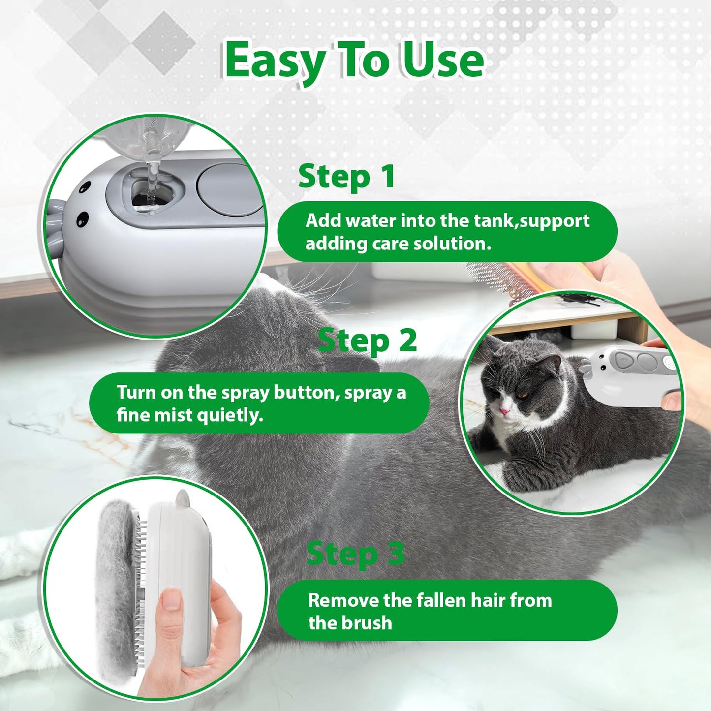Double-Sided Pet Deshedding Dematting Comb & Steam Brush with 2 Spray Levels, Extra-Wide Detangling Undercoat Rake for Long-Hair Dogs & Cats Matted Fur, Knots, Rechargeable Grooming & Massage Tool