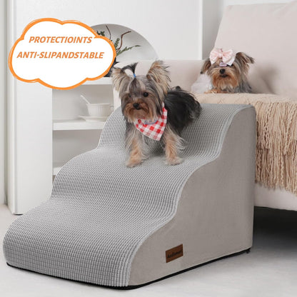 Aodisman 3-Step Dog Ramp and Stairs for Sofa and Chair - Non-Slip Sturdy Pet Steps for Small Dogs and Cats,15.7" H,Grey