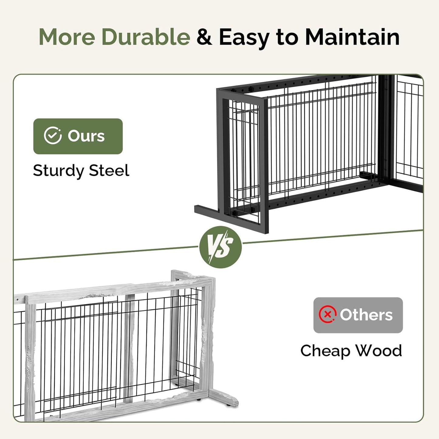 Outvita Freestanding Dog Gate, 24" H Foldable Wooden Pet Barrier Fence,3-Panel Pet Fence with Support Feet for Stairs，Hallways,Doorways, Walnut
