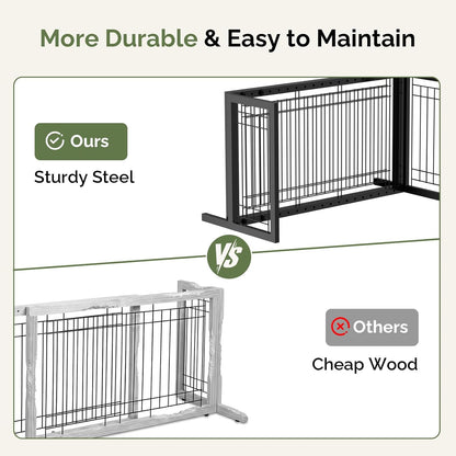 Outvita Freestanding Dog Gate, 24" H Foldable Wooden Pet Barrier Fence,3-Panel Pet Fence with Support Feet for Stairs，Hallways,Doorways, Walnut