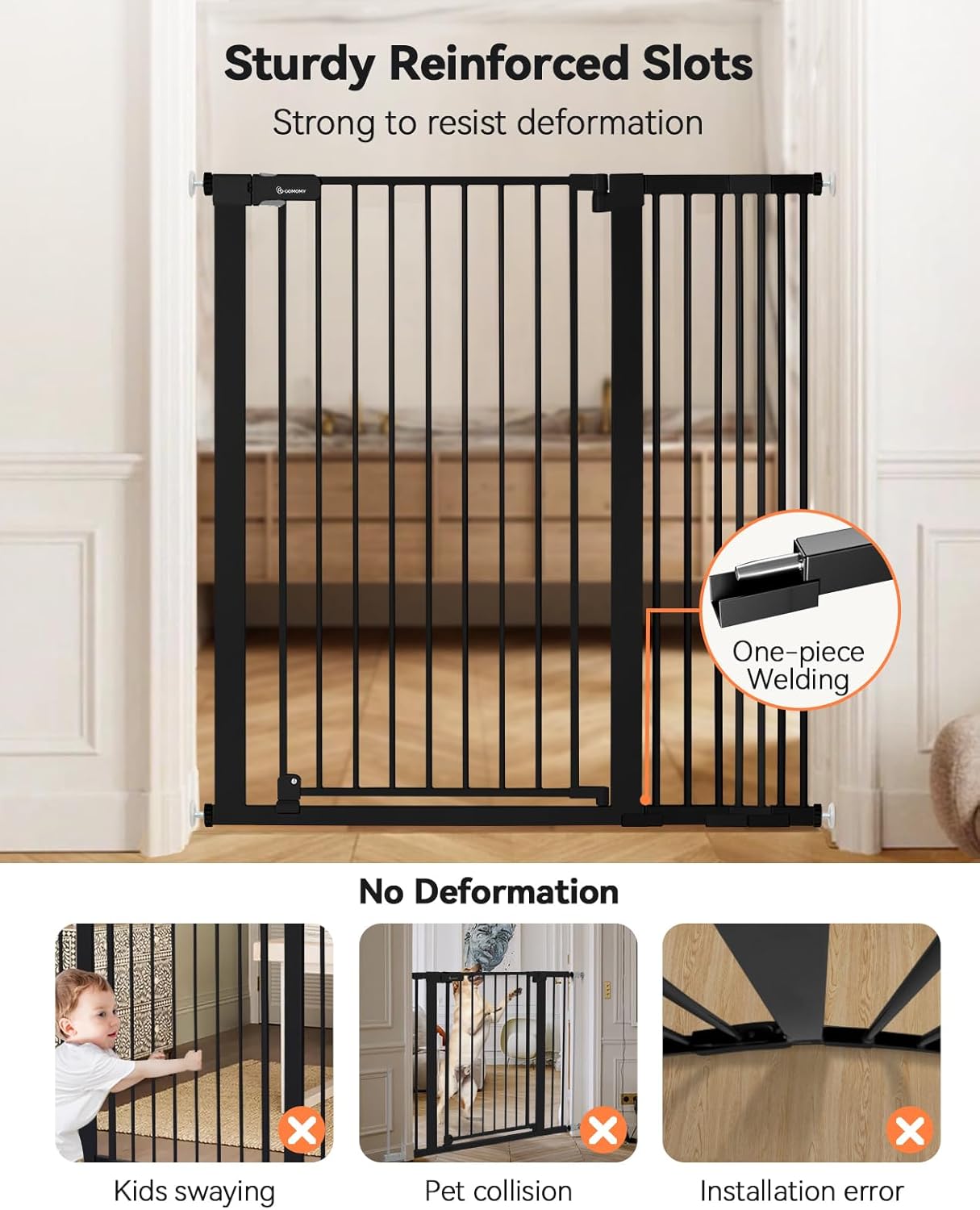 COMOMY 42" Extra Tall Baby Gate for Stairs Doorways, Fits Openings 29.5" to 40.6" Wide, Auto Close Sturdy Safety Dog Gate for House, Pressure Mounted Easy Walk Through Pet Gate with Door, White