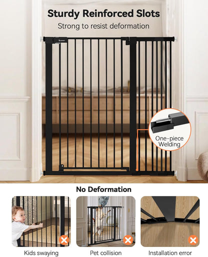 COMOMY 42" Extra Tall Baby Gate for Stairs Doorways, Fits Openings 29.5" to 40.6" Wide, Auto Close Sturdy Safety Dog Gate for House, Pressure Mounted Easy Walk Through Pet Gate with Door, White