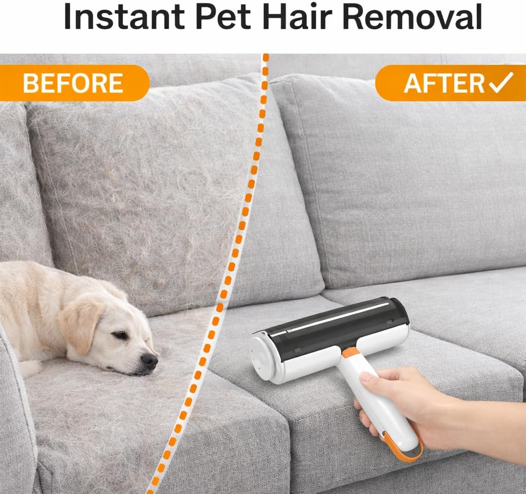 Pet Hair Remover for Furniture, Reusable Pet Hair Removal Tool, Self Cleaning Fur Remover for Couch, Carpet, Rugs, Bedding & Car Seats, Dog & Cat Hair Remover, Reusable lint Roller