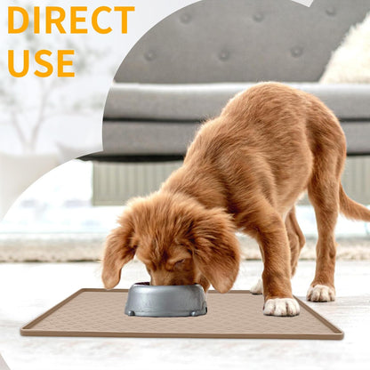Ptlom Pet Placemat for Dog and Cat, Mat for Prevent Food and Water Overflow, Suitable for Small, Medium and Big Pet, 18" 12", Grey, Silicone