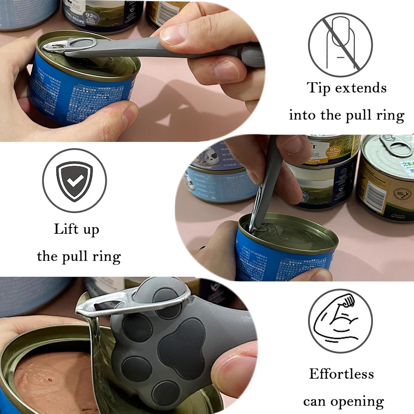 Pet Can Opener & 3 Pcs Cat Food Can Lids | Universal BPA Free Silicone Covers & Multi-Function Wet Food Spoon for Cat and Dog Food(Dark Blue)