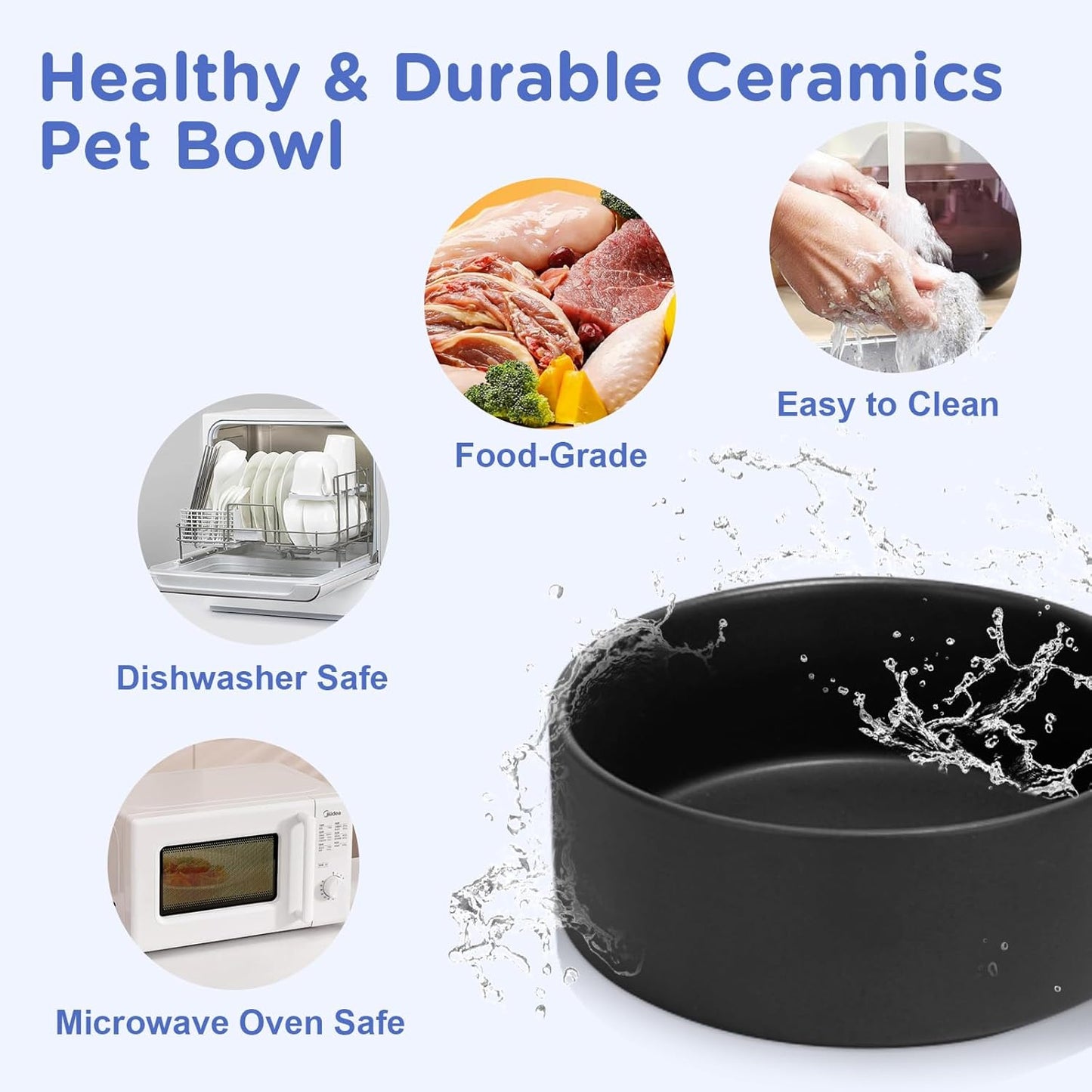SPUNKYJUNKY Elevated Dog Bowls Ceramic, 6.1'' Dogs and Cat Food Water Bowls Raised with Non-Slip Bamboo Stand for Medium Sized Breed Microwave Dishwasher Safe - 28.7 OZ,Beige
